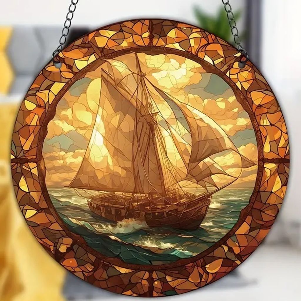 Sonnenfänger Segelboot aus Buntglas – Kunst für Ihr Zuhause KP31643