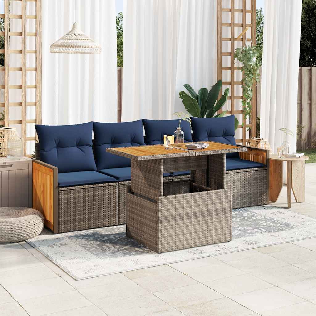 Maison Exclusive - 5-tlg. Garten-Sofagarnitur mit Kissen Grau Poly Rattan Akazie