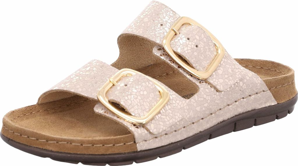 Rohde Damen Pantolette Leder Schnalle Muster schimmernd Rodigo-D 5857, Größe:42 EU, Farbe:Beige