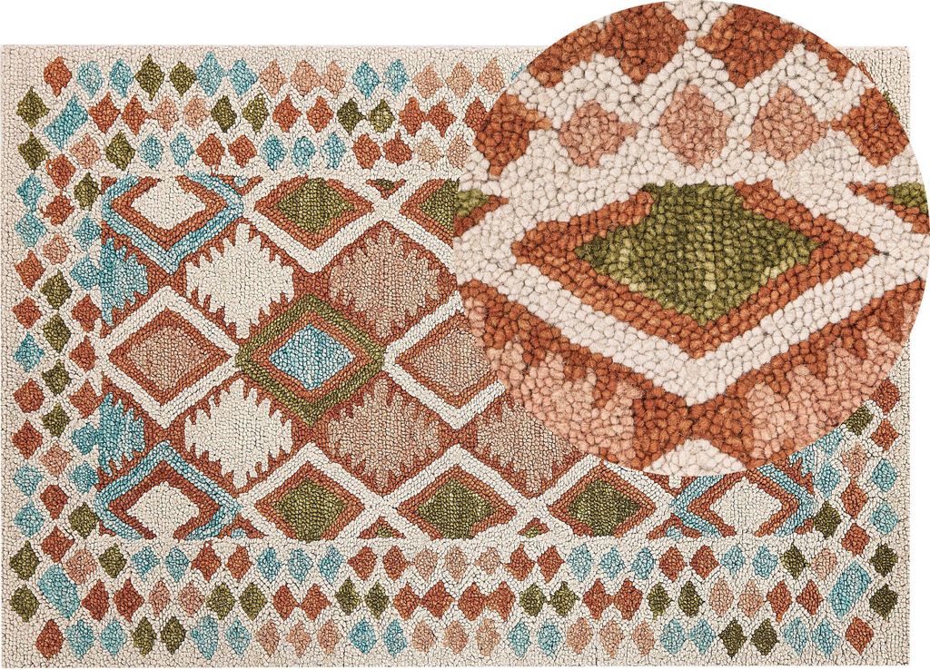 BELIANI Teppich Bunt Wolle 140 x 200 cm Rechteckig Geometrisches Muster Handgetuftet Modern Kurzhaar Kurzflor Flur Diele Wohnzimmer Schlafzimmer