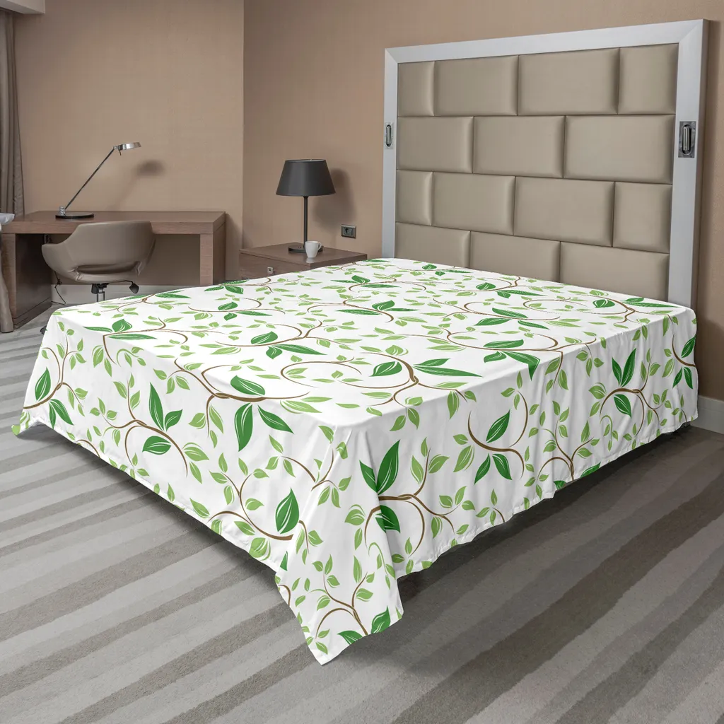 Drap plat ABAKUHAUS à motif feuilles vertes ramifiées - 266 x 260 cm
