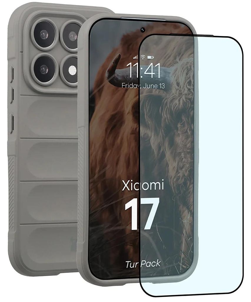 Robuste Handyhülle + gehärtetem Glas für Xiaomi 17, Bizon Tur Pack, Hellgrau