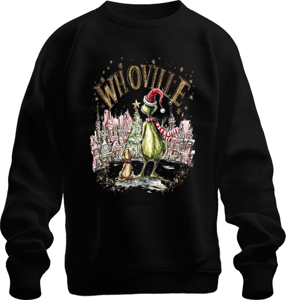 Whoville Grinch Santa Hut Schal Weihnachten Hund Geschenk Vintage Uni Sweatshirt Pullover, Schwarz, XL