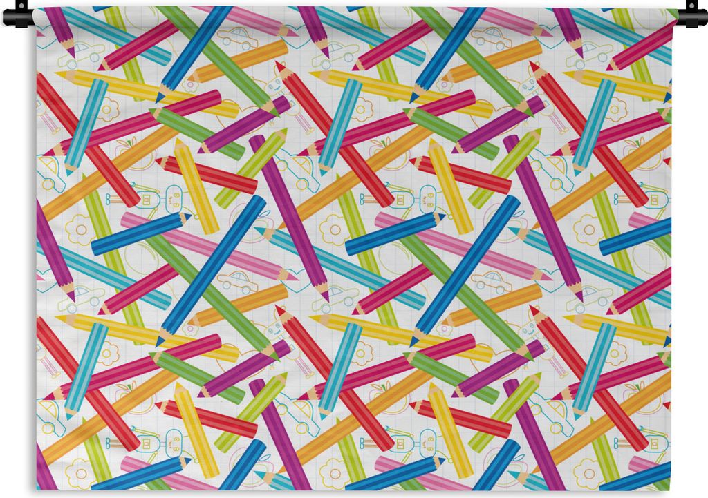 MuchoWow Wandteppich Wandbehang Bleistift - Muster - Regenbogen 120x90 cm Tapisserie Dekoration Wandtuch - Wohnen - Aufhänger für die Wand