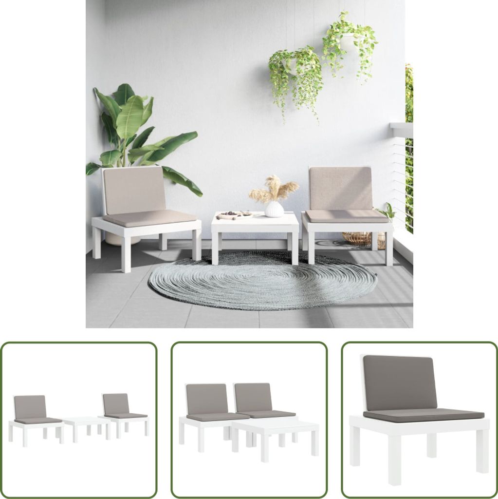 The Living Store 3-tlg. Garten-Lounge-Set mit Kissen Weiß PP
