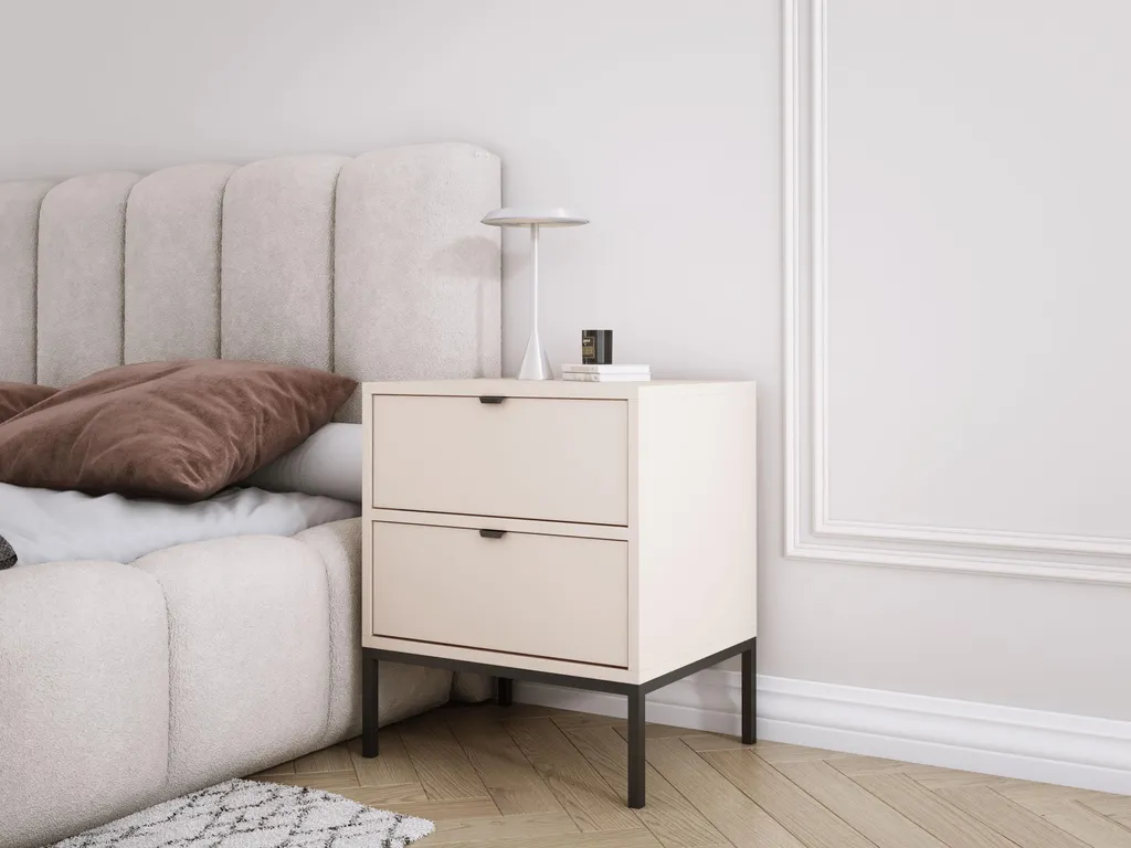 Chevet de chambre AURA deux tiroirs coloris Cashmere et métal doré