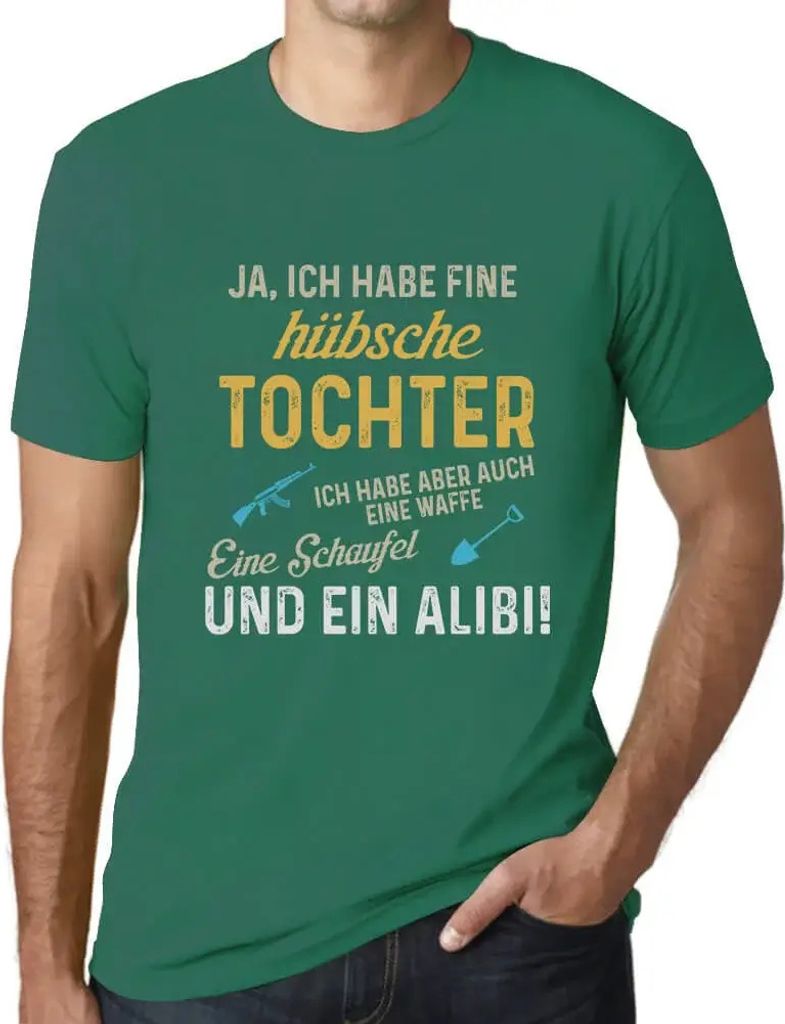 Herren Grafik T-Shirt Ich Habe Eine Hübsche Tochter Öko-Verantwortlich Vintage Jahrgang Kurzarm Lustige Druck Geburtstag Geschenk Mann