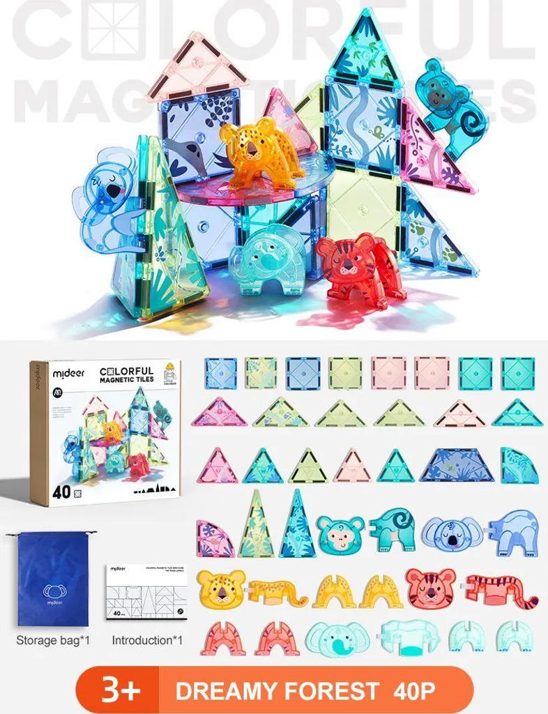 Mideer Jeu de construction magnétique Animaux 40 pièces multicolore