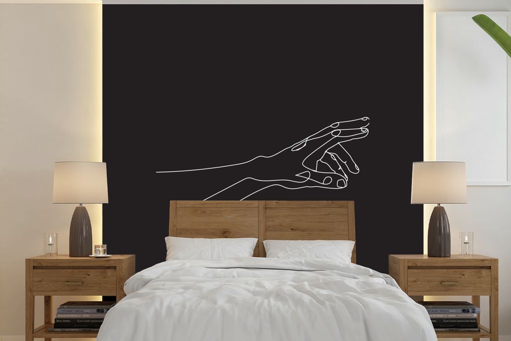 MuchoWow Fototapete für Wohnzimmer oder Schlafzimmer Wandtapete Vinyl Motivtapete Hände - Minimalismus - Schwarz - Weiß - 350x350 cm - Schlafz...
