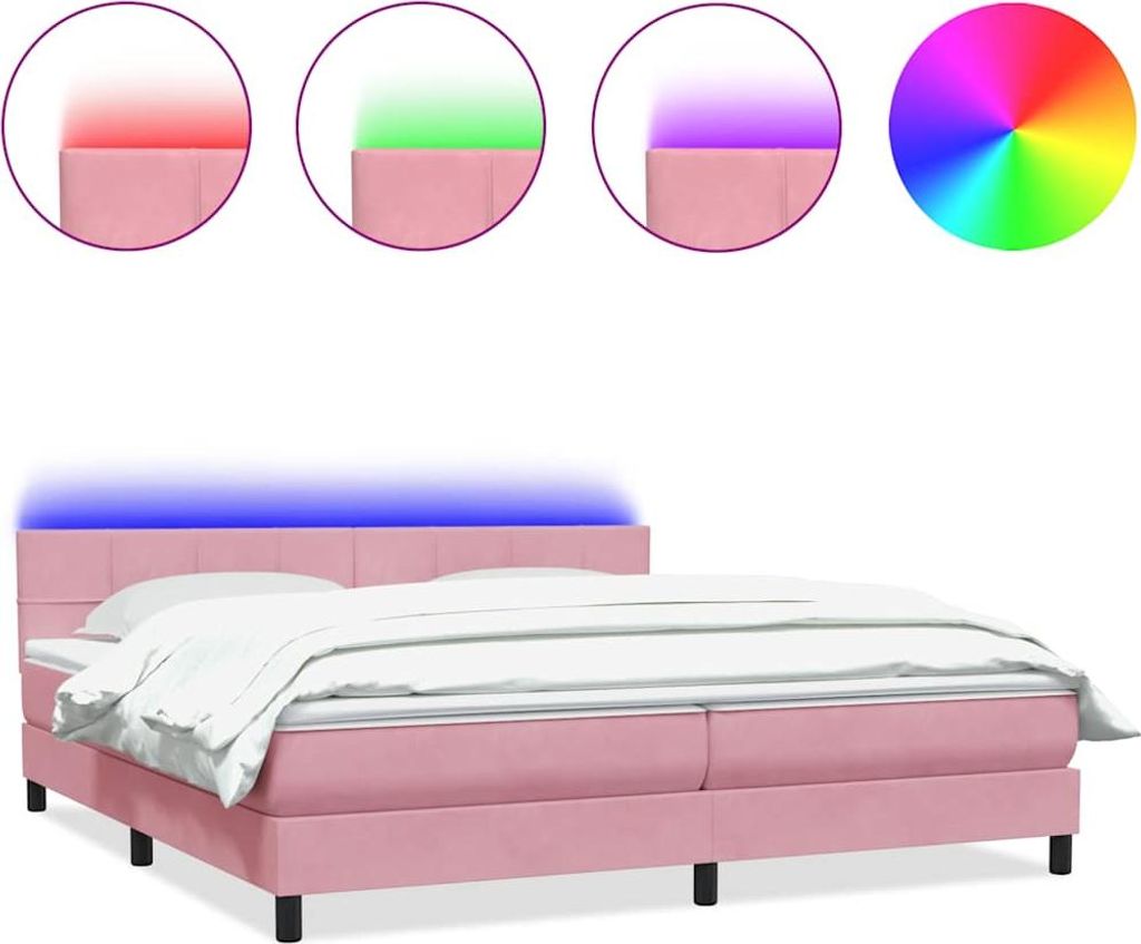 vidaXL Boxspringbett mit Matratze & LED Rosa 180x210 cm Samt