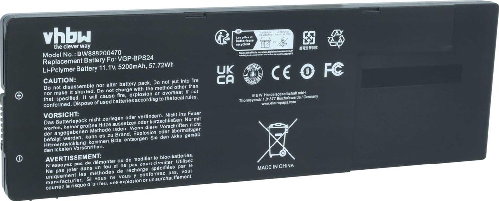 vhbw Akku kompatibel mit Sony Vaio VPC-SE17GW, VPC-SE17GA/B, VPC-SE16FW/S, VPC-SE17GG/B, VPC-SE17GG Notebook (5200 mAh, 11,1 V, Li-Polymer)