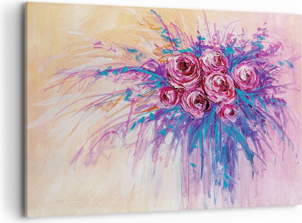 Bild auf Leinwand - Leinwandbild - Einteilig - Blumenstrauß Blumen Rosen - 100x70cm - Wand Bild - Wanddeko - Wandbilder - Leinwanddruck - Bilder -...