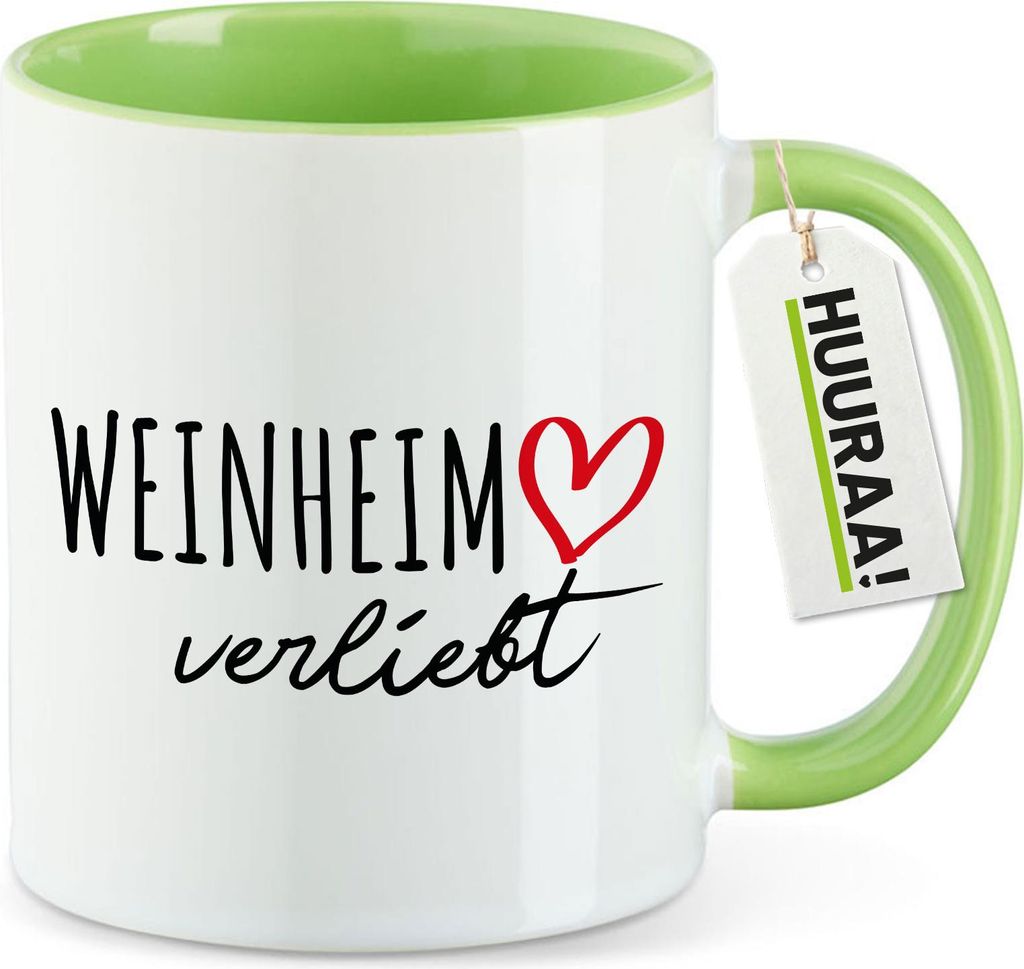 Huuraa Kaffeetasse Weinheim verliebt 330ml Grün Keramik Kaffeebecher Geschenkidee