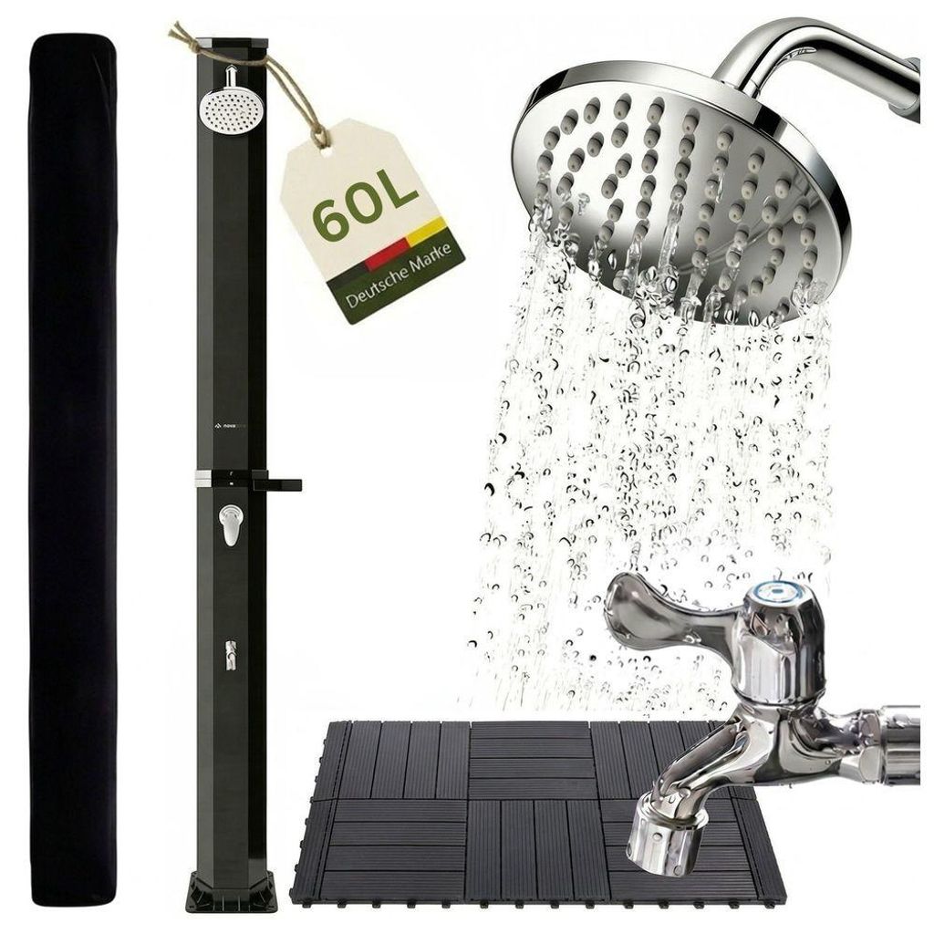 NovaTerra Solardusche 60L schwarz inkl. Bodenelement aus Produktbild 