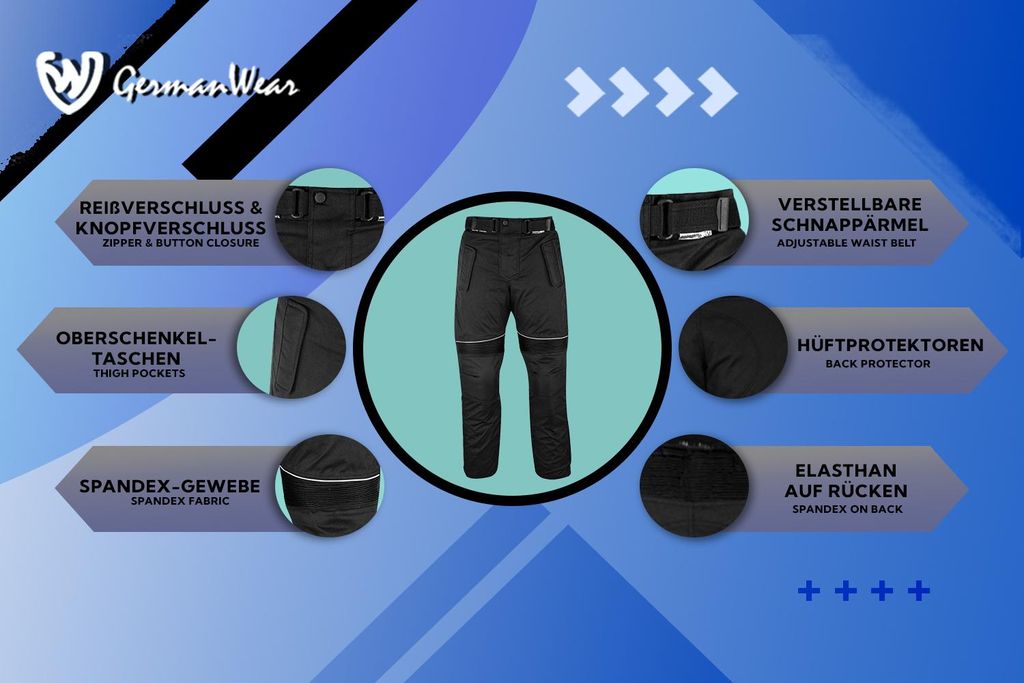Motorradhose Cordura Textilhose Schwarz, Größe:54/XL Produktbild 