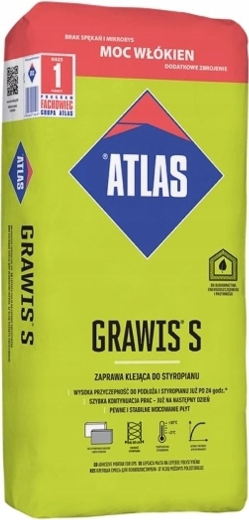 A bag of Grawis-S adhesive mortar for polystyrene foam.