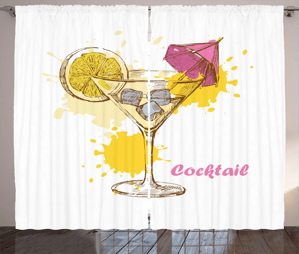 Paire de rideaux de salon universels Cocktail party Jaune et Rose 280cm