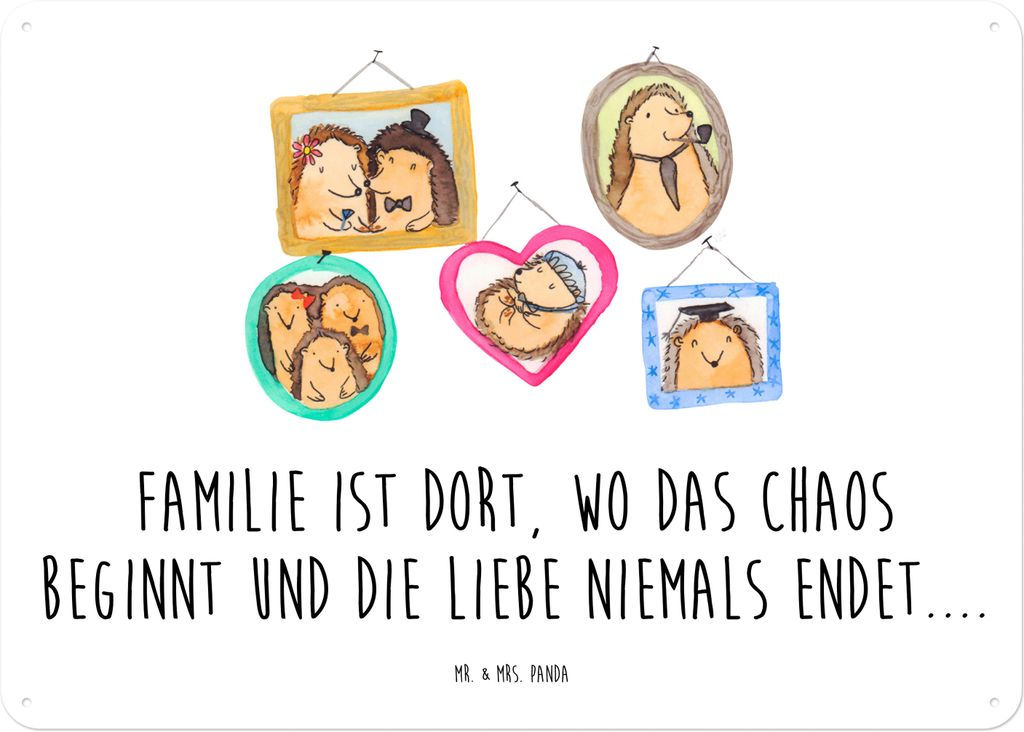 Mr. & Mrs. Panda Schild Igel Familie DIN A4 - Weiß - Geschenk, Muttertag, Bilder, Wandbild, Mama, Blechtafel, Blechschild, tafel, Glück, Türschild
