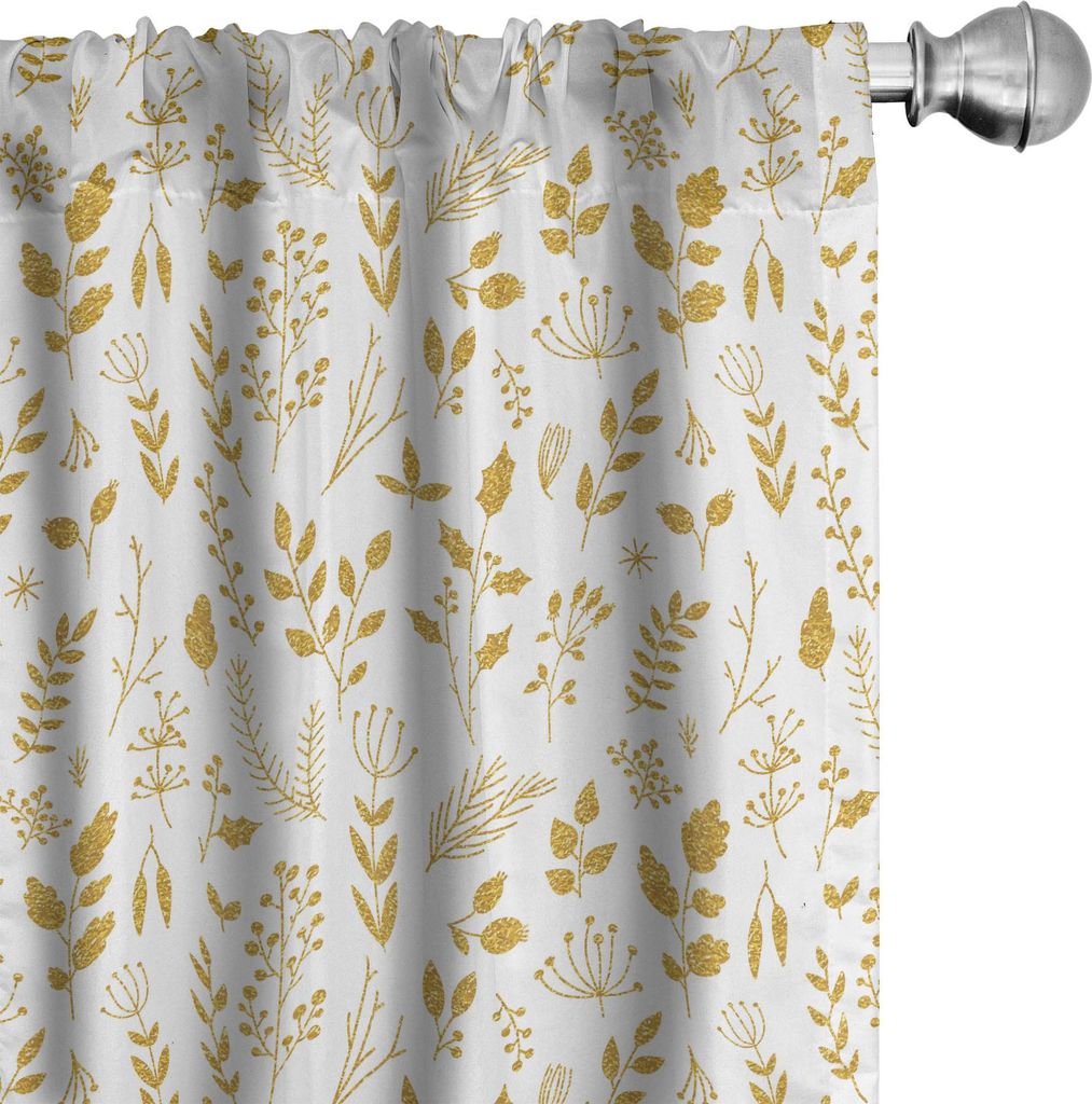 ABAKUHAUS Blumen Vorhänge, Gardinen, Spring Season Nature Illustration mit Monochrom Blumen und Laub-Blätter, 2 Stück 75 x 225 cm, Erde Gelb Weiß
