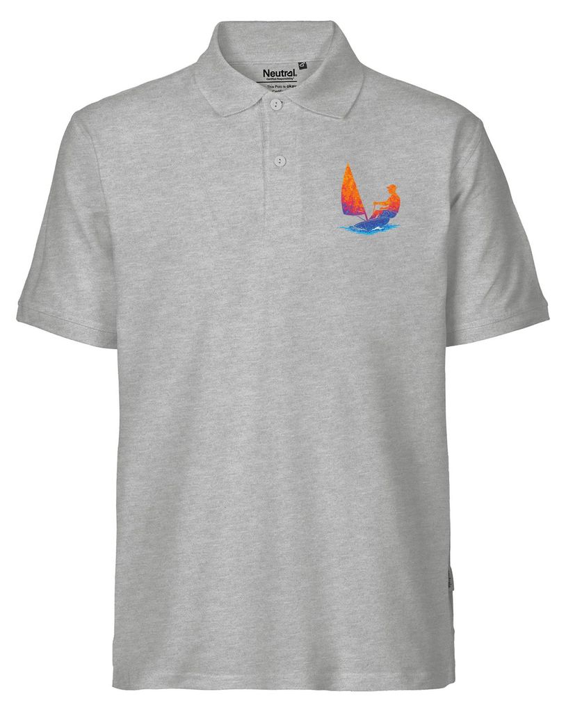 Huuraa Herren Polo Shirt Segeln bunte Silhouette L Sport Grey Bio Baumwolle Fairtrade Poloshirt Geschenkidee
