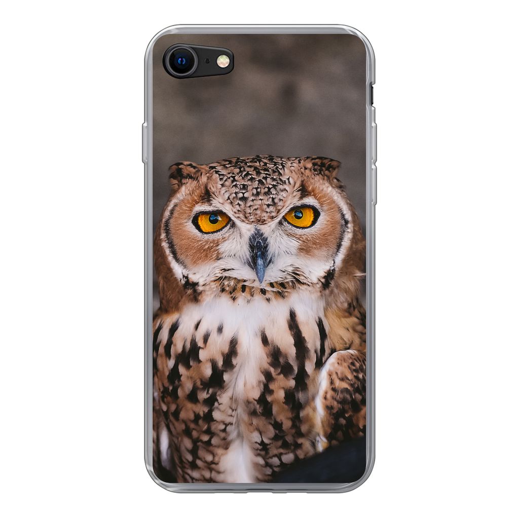 MuchoWow Handyhülle Schutzhülle Hülle für iPhone 8 Braune Eule schaut direkt in die Kamera Silikon Softcase Handy Hülle - Schutzhaube