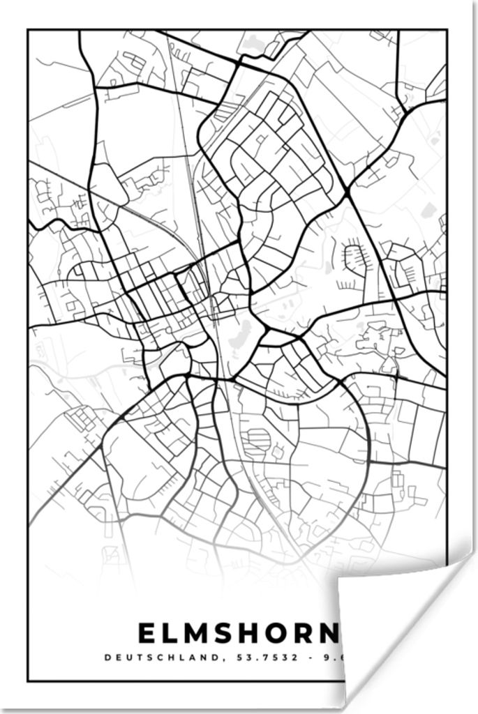 MuchoWow Poster Karte - Elmshorn - Karte - Stadtplan 40x60 cm - Plakate für die Wand - Poster Babyzimmer