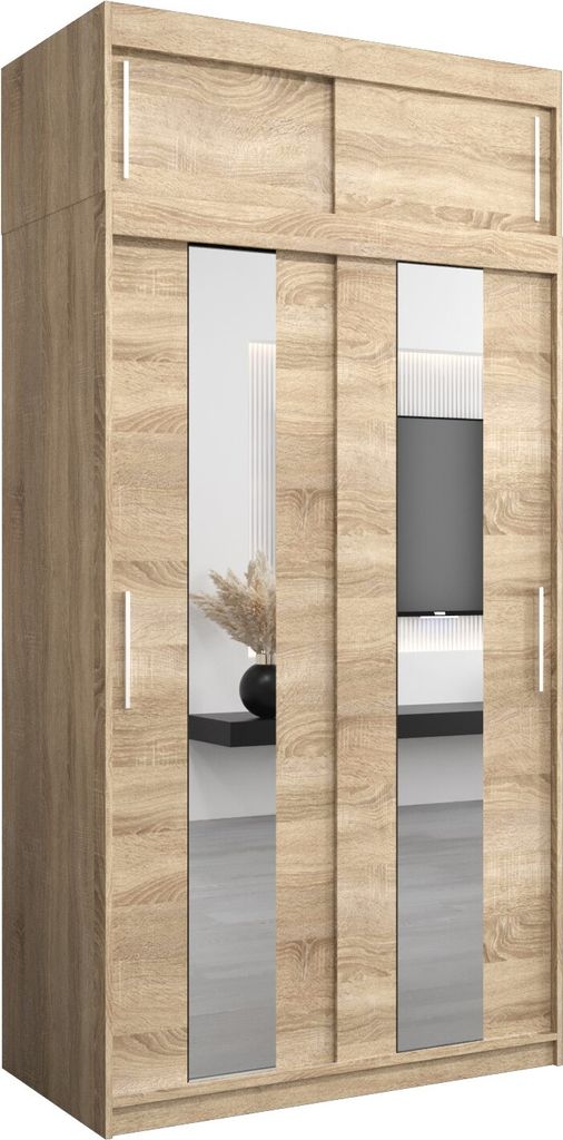 Kleiderschrank, Schiebetürenschrank Schlafzimmer, Schrank mit Spiegel POLE 120 mit Aufsatz, Höhe 240 cm