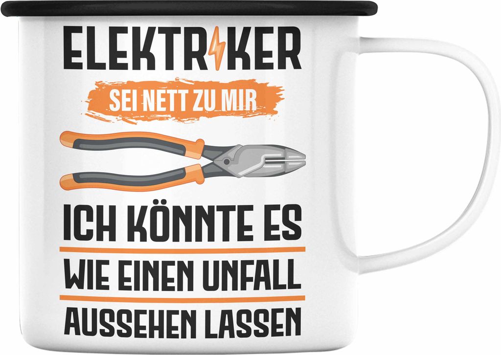Trendation - Elektriker Emaille Tasse Spruch Männer Produktbild 