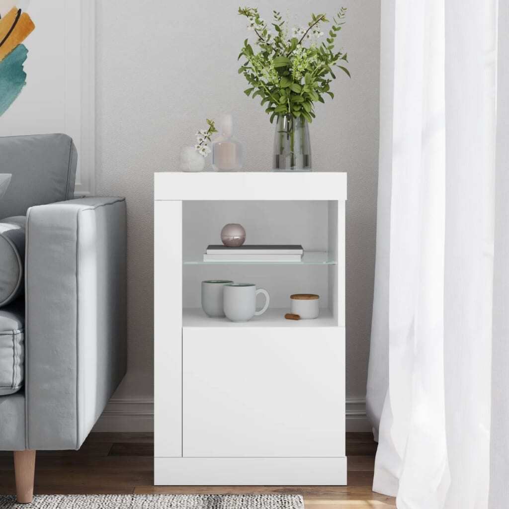 Szafka boczna z oświetleniem LED Biały Materiał Zdjęcie produktu 7
