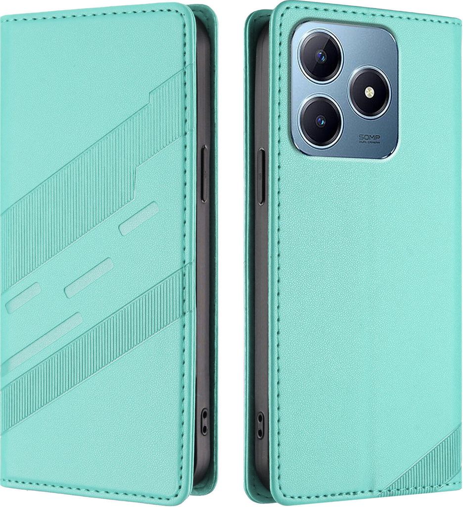 Hülle für Realme C63 4G, Kunstleder Brieftaschen Handyhülle mit Kartenfach und Standfunktion Türkis