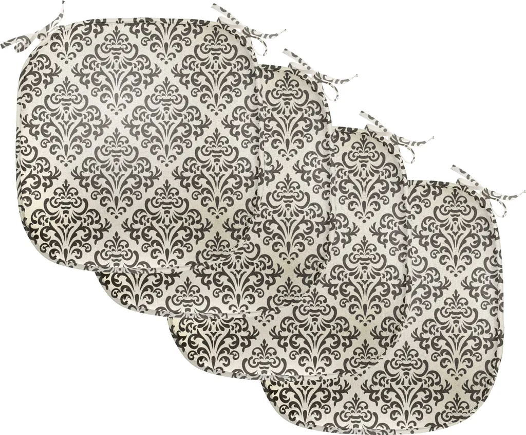 ABAKUHAUS Rivestimento in damasco per sedie da sala da pranzo, motivo a spirale, cuscino decorativo impermeabile con cinturini per sedie da cucina, 40 cm x 40 cm, confezione da 4, nero crema