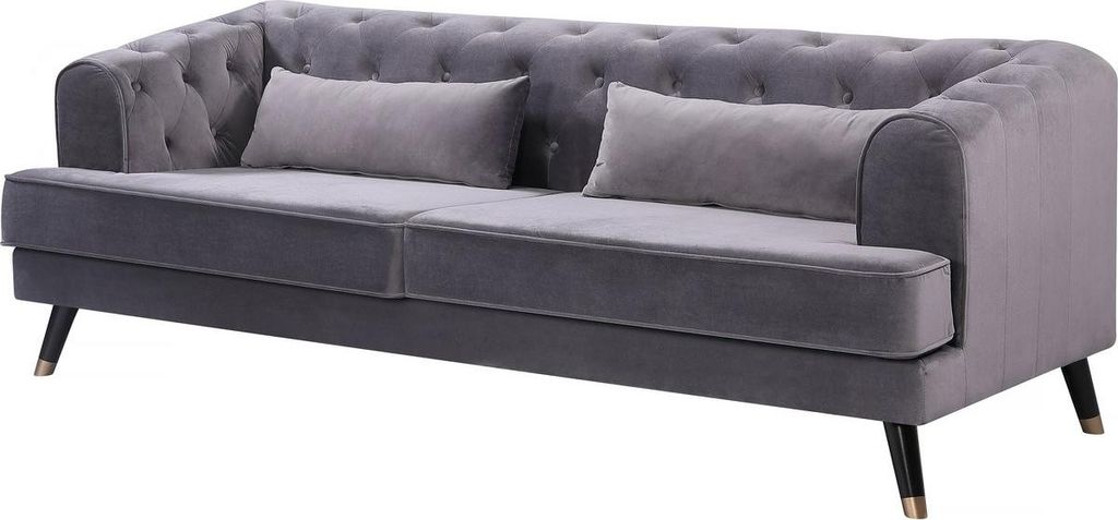 Sofa aus Samt "Gloria" - 216 x 86 x 76 cm - 3-Sitzer - Grau Produktbild 