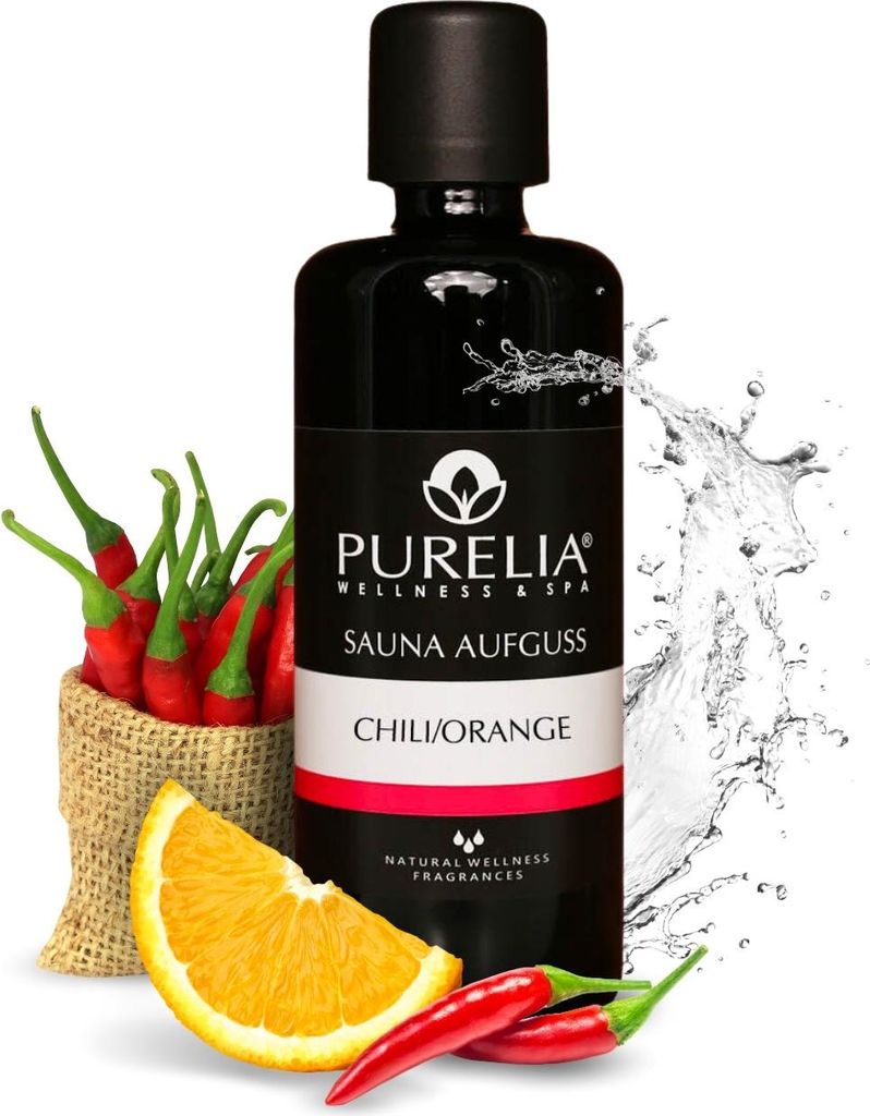 PURELIA Saunaaufguss Konzentrat Chili-Orange 100 ml natürlicher Sauna-aufguss - reine ätherische Öle