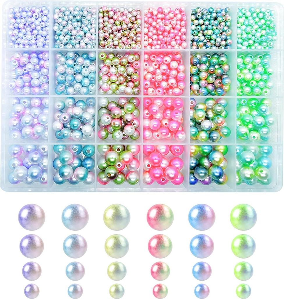 1890 Stück 24-Gitter-Meerjungfrau-Farbverlauf-Illusion, 4 mm–10 mm, perforiertes, zweifarbiges Perlen-DIY-Set