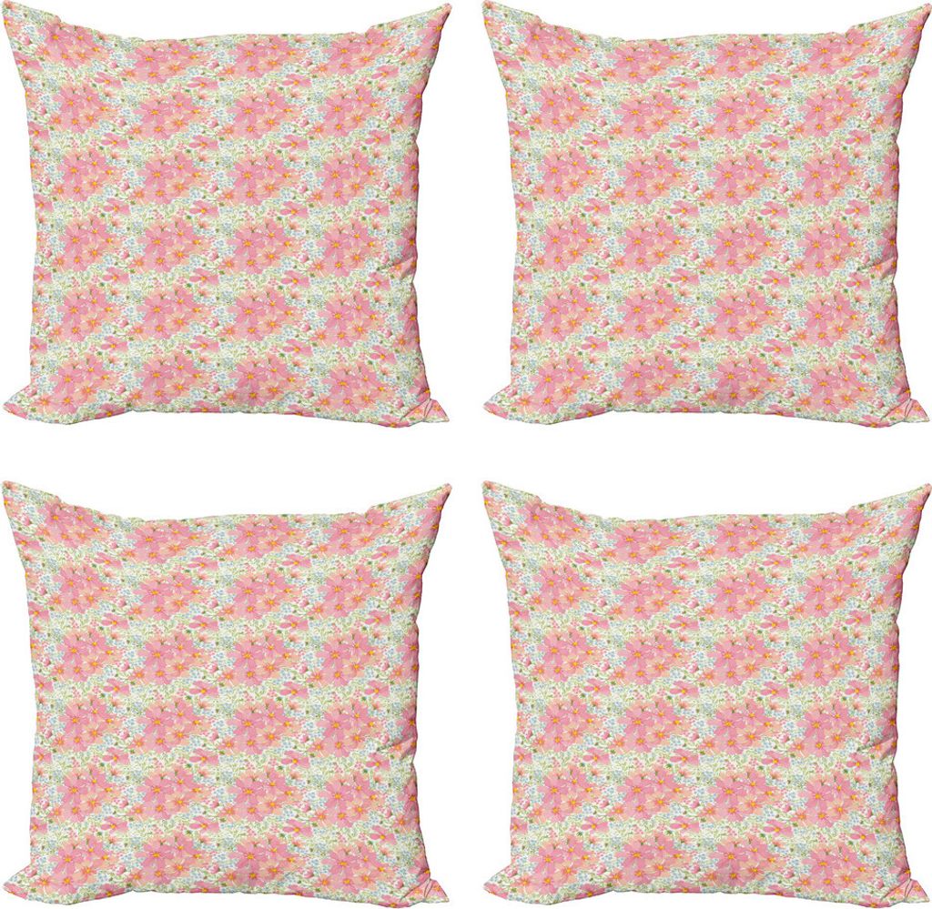 ABAKUHAUS Frühling Kissenbezug Set (4 Stück), Pastellblumen und Kräuter, Moderner Doppelseitiger Digitaldruck, 60 cm x 60 cm, Mehrfarbig