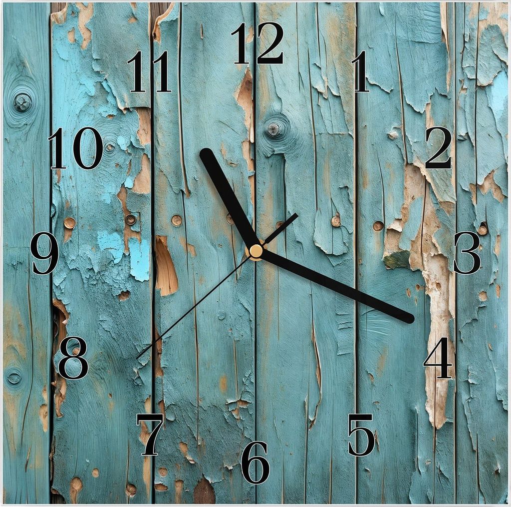 Wanduhr aus Glas mit Motiv Abblätternde Holzplanken- 30 x 30 cm - inkl. Aufhängesystem