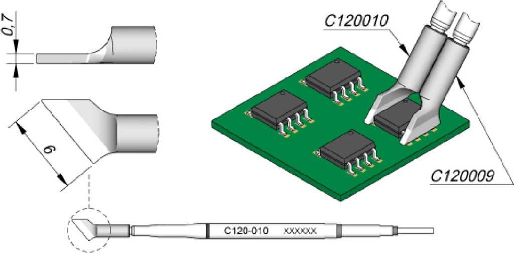 JBC Entlötspitze Serie C120 für Dual-In-Line, C120010/6,0 mm, schräg, links C120010