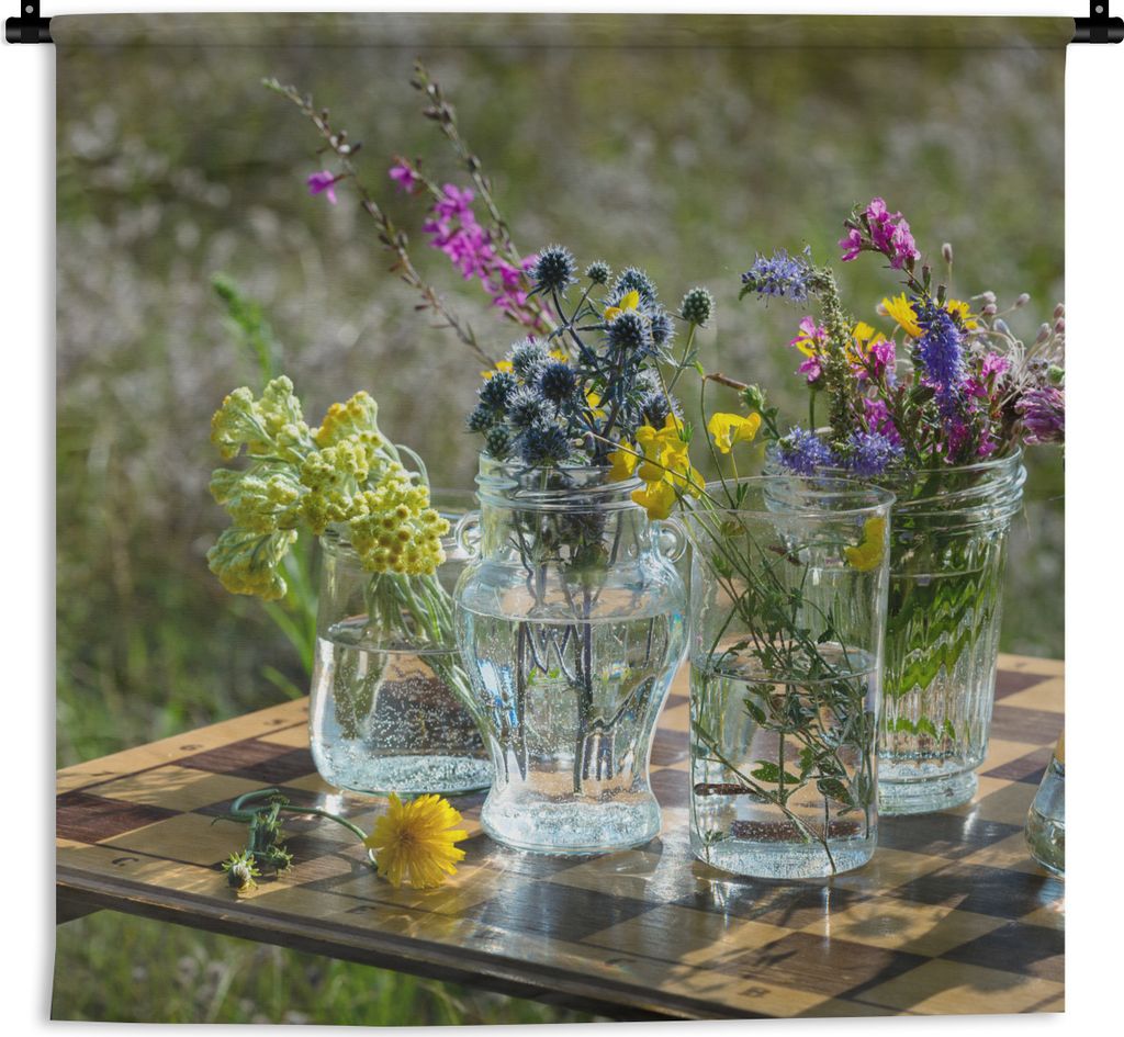 MuchoWow Wandteppich Wandbehang Vase - Blumen - Farben 150x150 cm Tapisserie Dekoration Wandtuch - Wohnaccessoires - Modernes