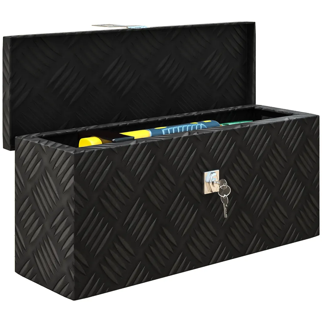 HOMCOM Boîte de Rangement en Aluminium Noir 50cm avec Verrouillage à Clé