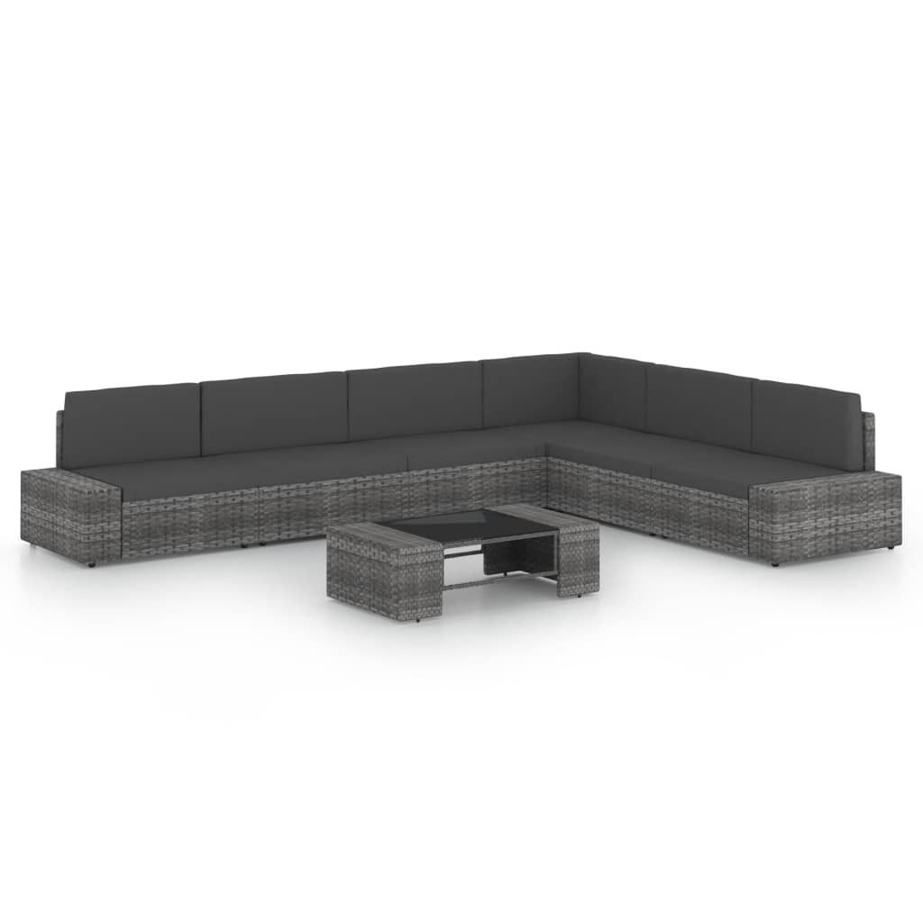 The Living Store 7-tlg. Garten-Lounge-Set mit Kissen Grau Poly Rattan