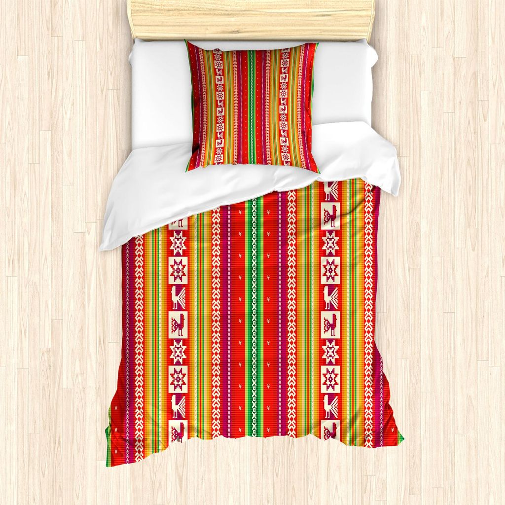 ABAKUHAUS Bunt Bettbezug Set, Südamerikanische Aztekische Motive Ethnische Stammes Kultur Folkloric Gebürtig, 135 x 200 cm + 80 x 80 cm, Mehrfarbig