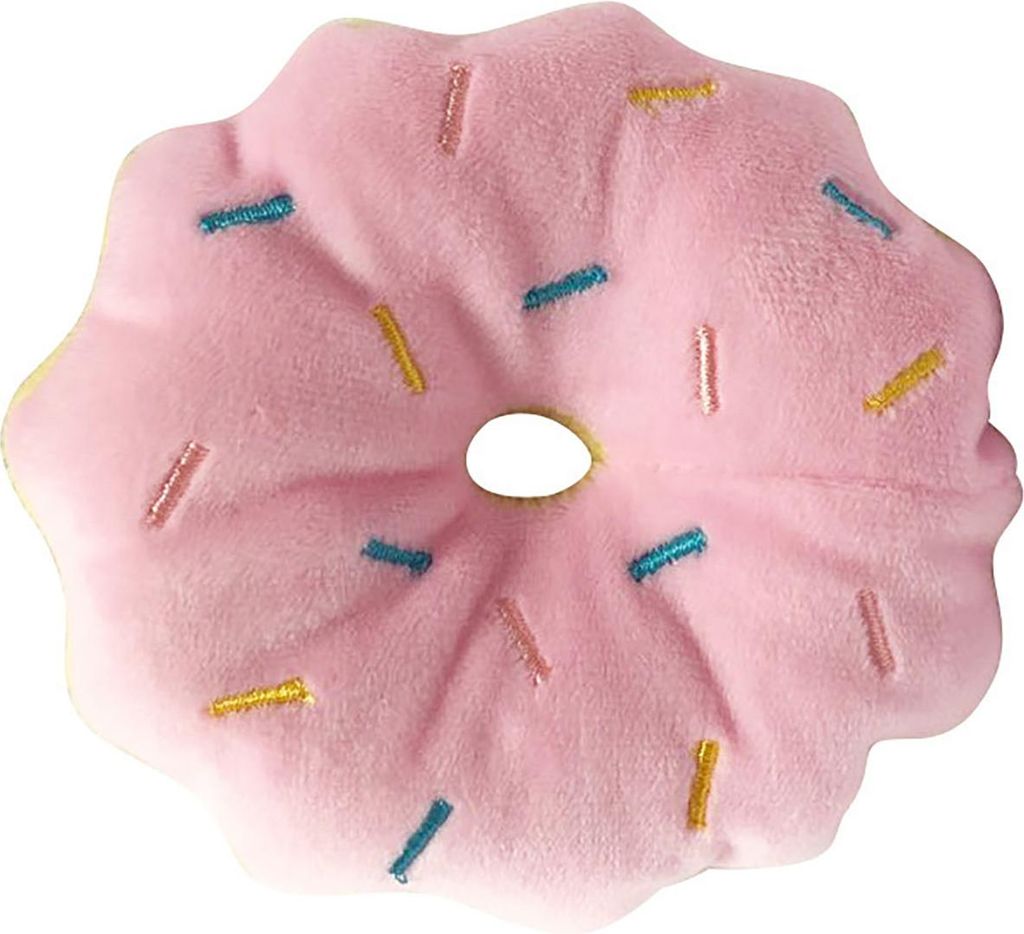 Dog Donut Toys Bite Resistant Zähneknirschen Relieve Langeweile Cartoon niedlich Squeaky Plüsch Hundespielzeug für Haustier-Zubehör rosa