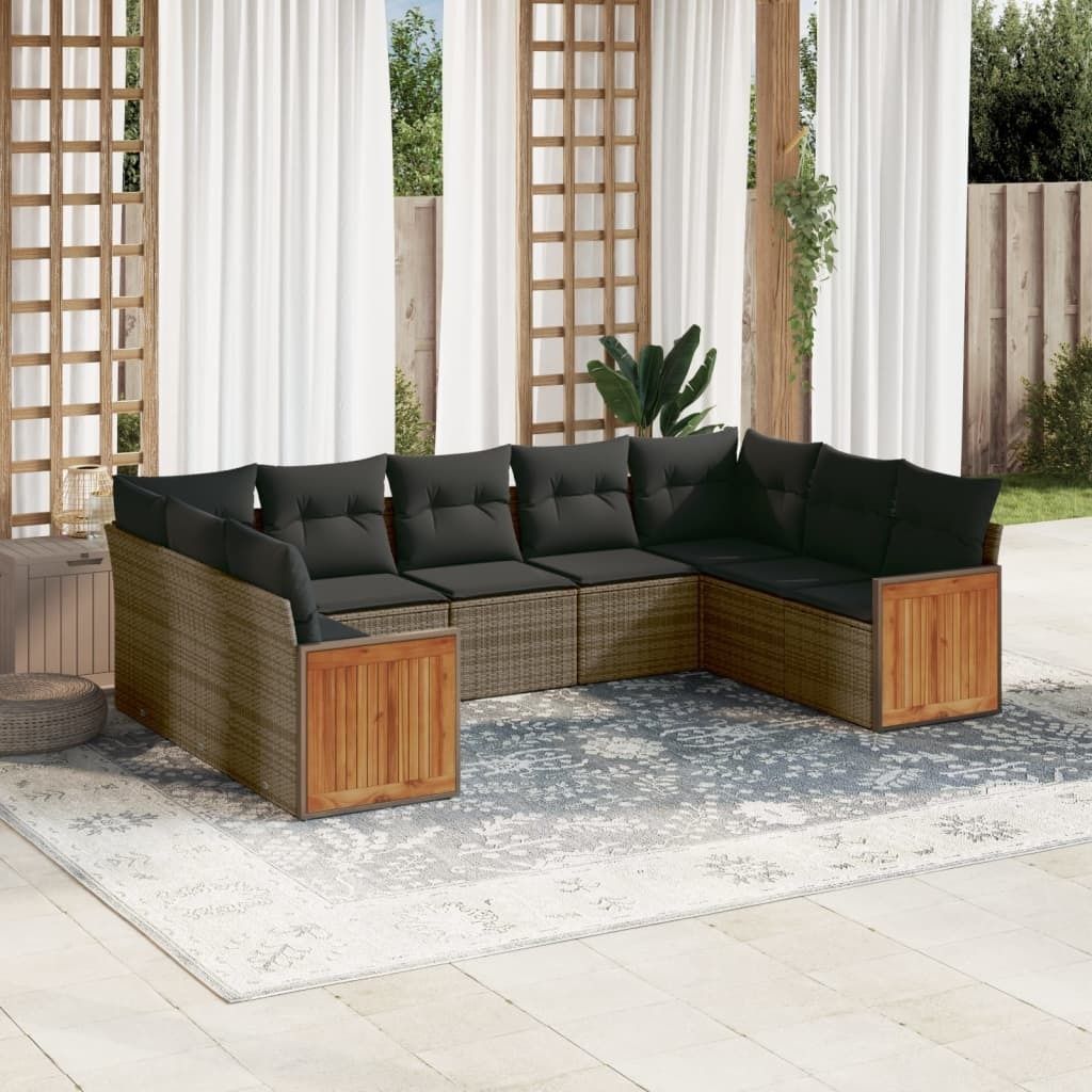 Maison Exclusive - 9-tlg. Garten-Sofagarnitur mit Kissen Grau Poly Rattan