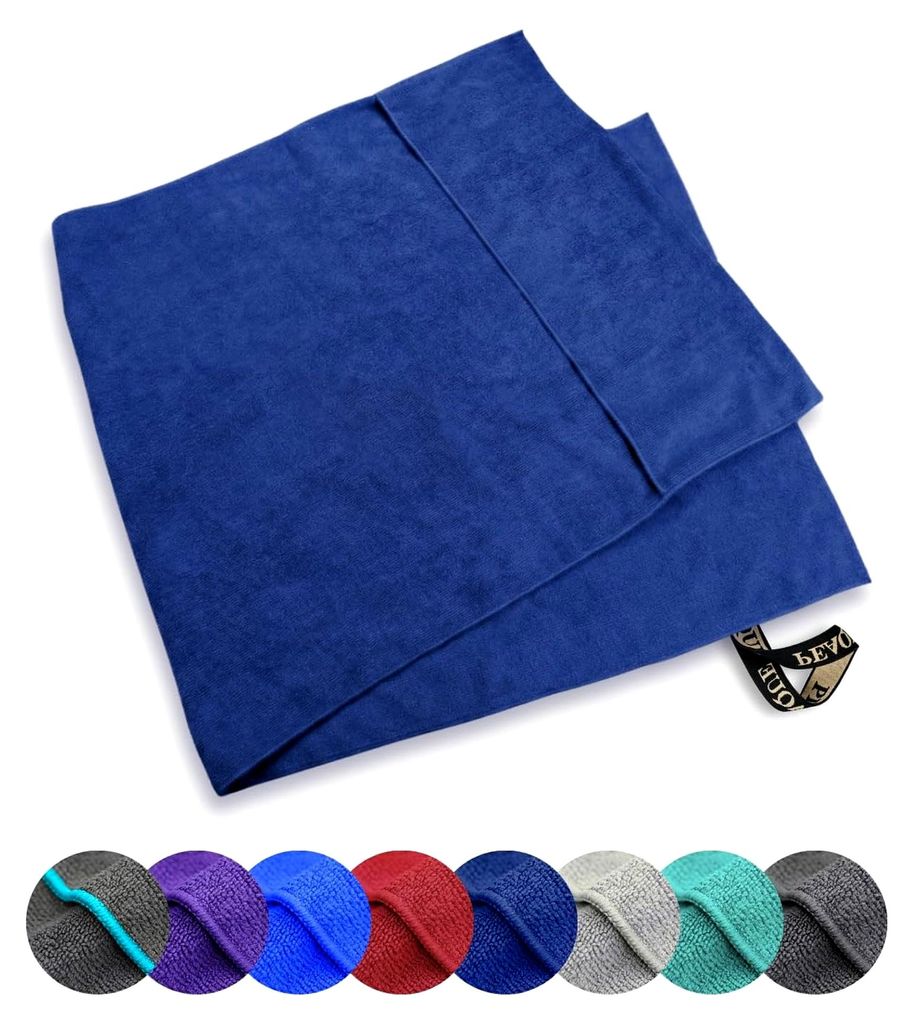 Mikrofaser Fitnesshandtuch mit Umschlag - Weiches Sporthandtuch für das Fitnessstudio - saugstark, leicht, kompakt, angenehm (120 x 50 cm, Navy-Blau)