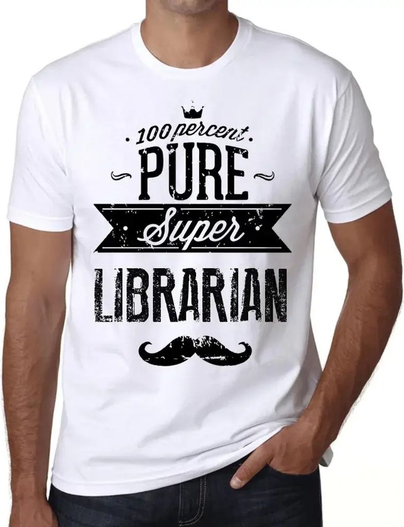 Herren Grafik T-Shirt 100% reine Super-Bibliothekarin – 100% Pure Super Librarian – Öko-Verantwortlich Vintage Jahrgang Kurzarm Lustige Druck