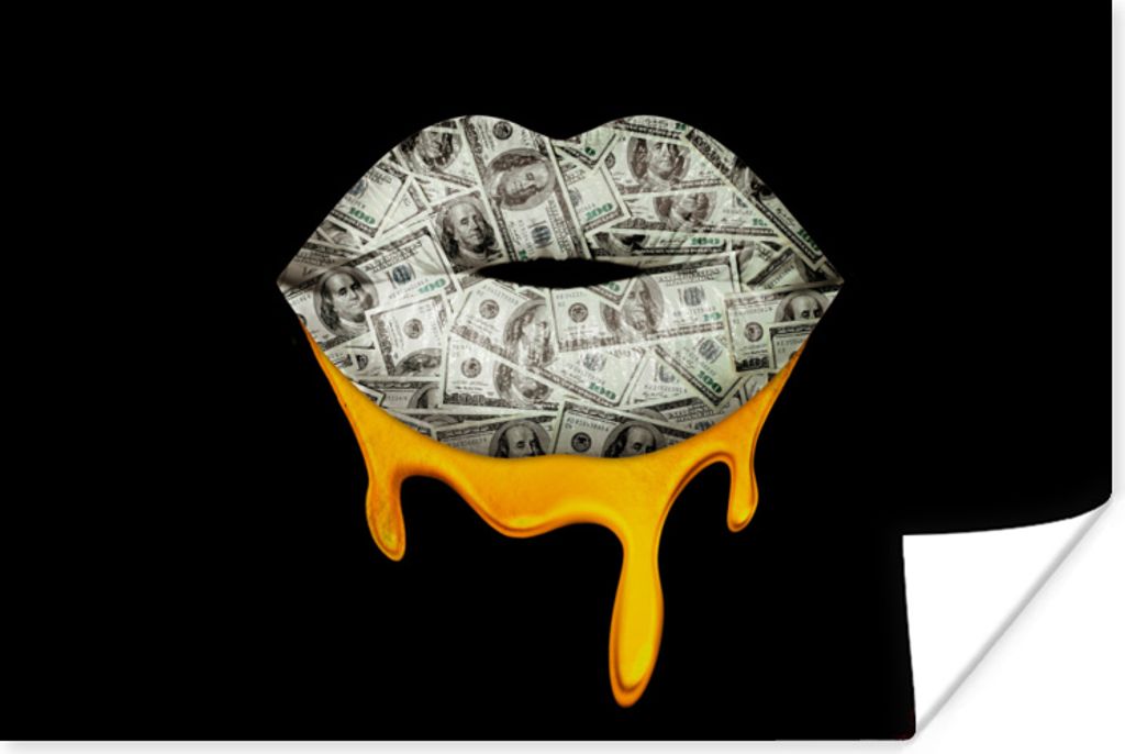 MuchoWow Poster Lippen - Geld - Schwarz - Weiß 90x60 cm - Schlafzimmer