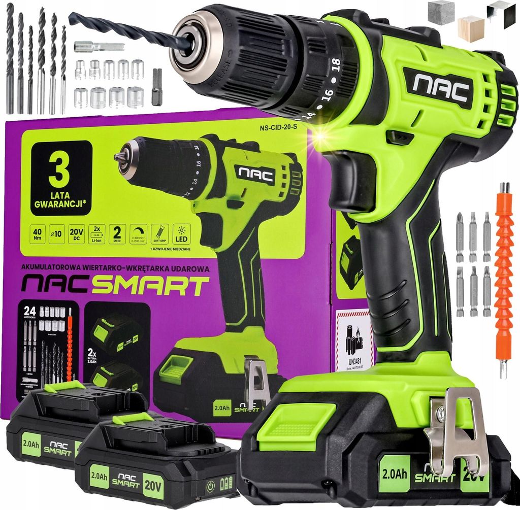 Schlagbohrmaschine Nac Smart 20V 2Xaku 40Nm Mit Bohrer Koffer