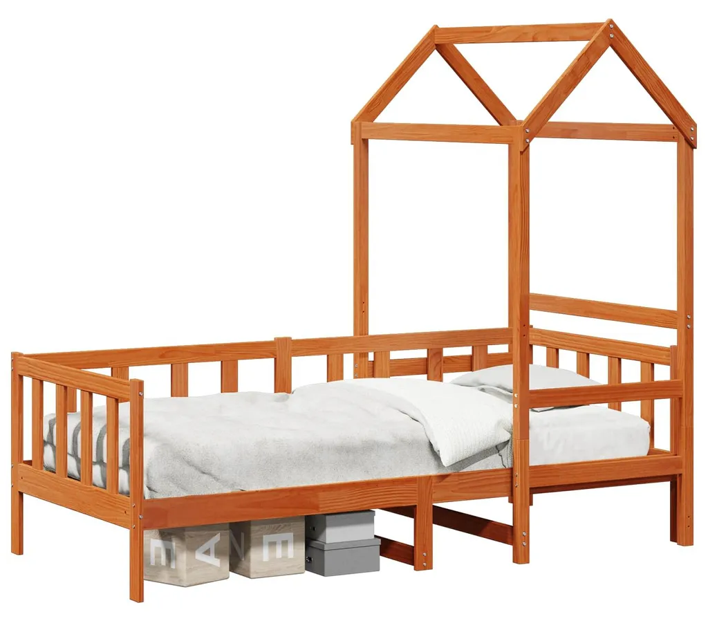 Ensemble de lit de jour 2 pièces en bois de pin massif brun ciré 90x200