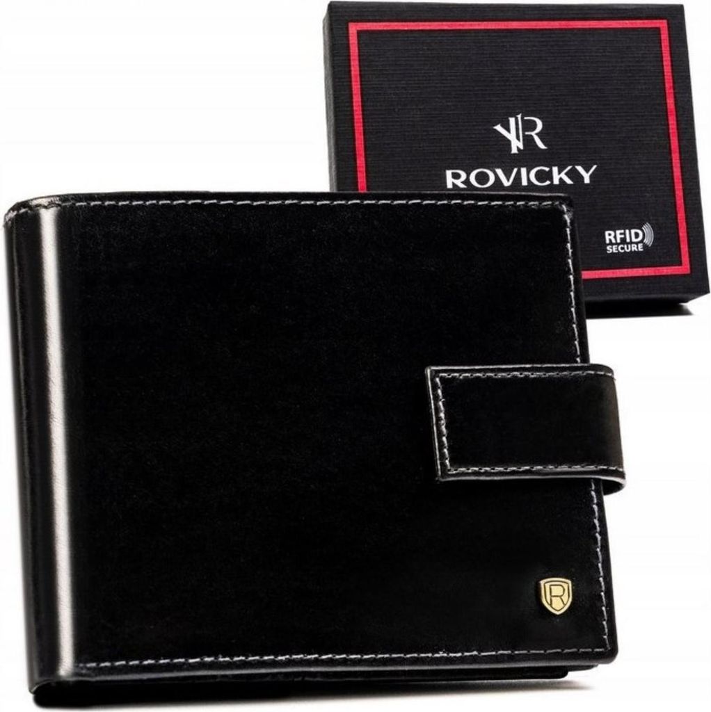 Rovicky | Großes Portemonnaie, mit Lederverschluss, für Männer, Schwarz, 12.5x10.5 cm