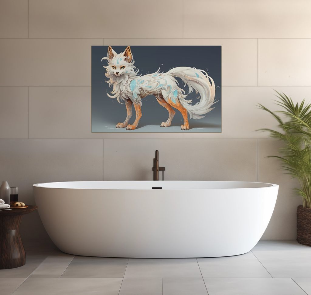 Wallario wasserfestes Poster selbstklebend 91,50 x 61 cm, Geheimnisvoller Fuchsgeist, Badezimmerposter Spritzschutz mit Hochglanzoberfläche in Gla...